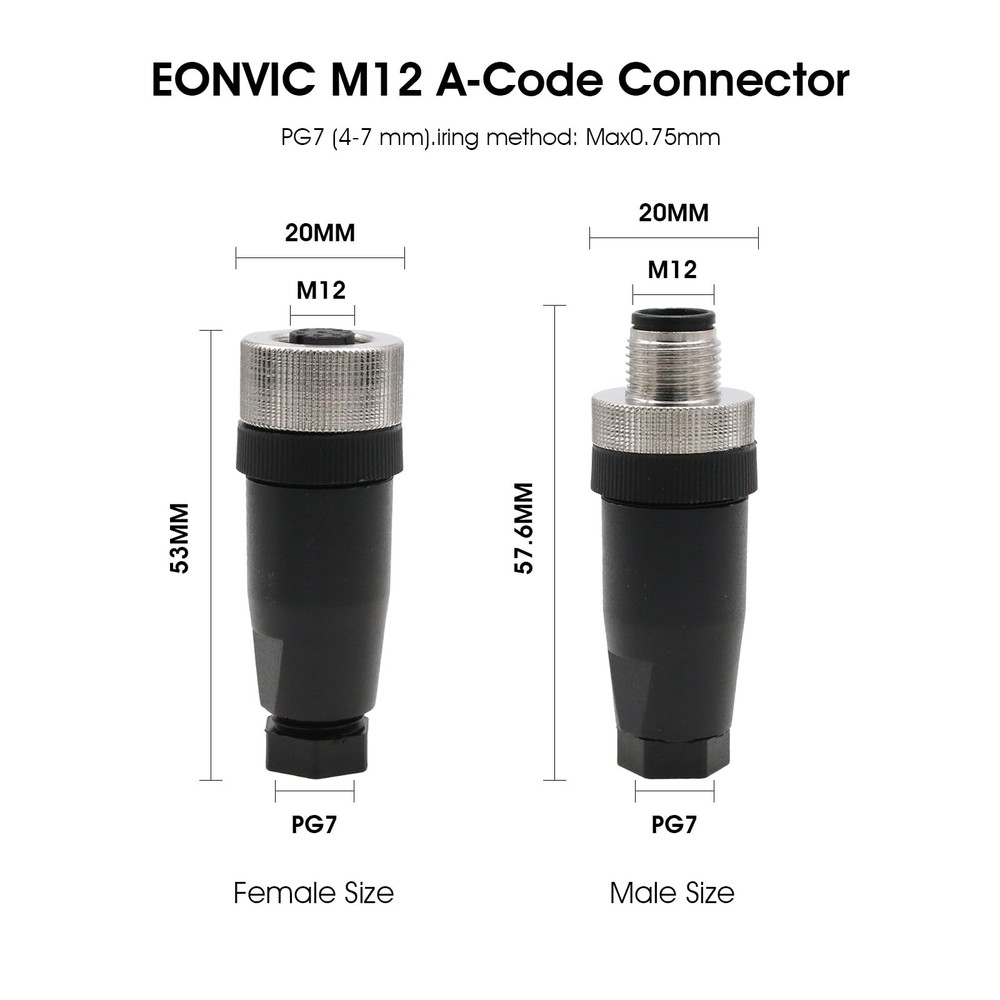 M12 5 Pin Male A Code Circular Aviation Plug Industrial Sensor Connector Wate
