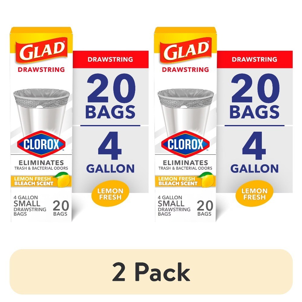 (2 pack) with 4 Gallon Small Drawstring Trash Bags, Lemon Fresh Bleach