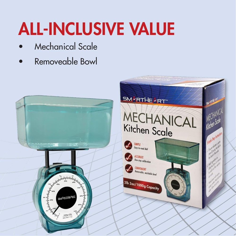 Mechanical Kitchen Scale | Precise Measurements With Removable Bowl | Measuremen