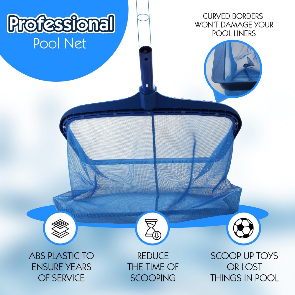 Pool Skimmer Net, Heavy Duty Leaf Rake Cleaning Tool, Fine Mesh Net Bag Catch...