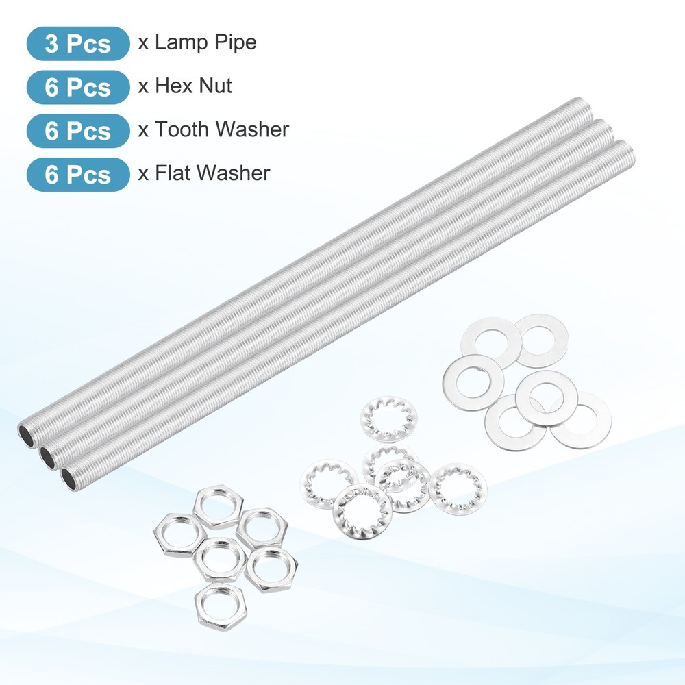 21Pcs 14.2" M10 Lamp Pipe Kit with Lock Nuts Washers for Assembly, Silver