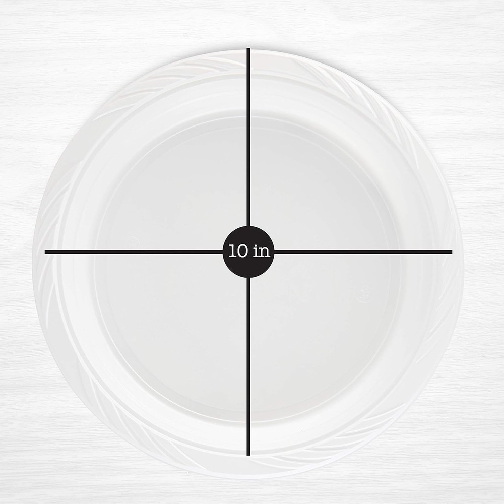 100 Count Disposable 10 Inch White Plastic Dinner Plates Extra Large