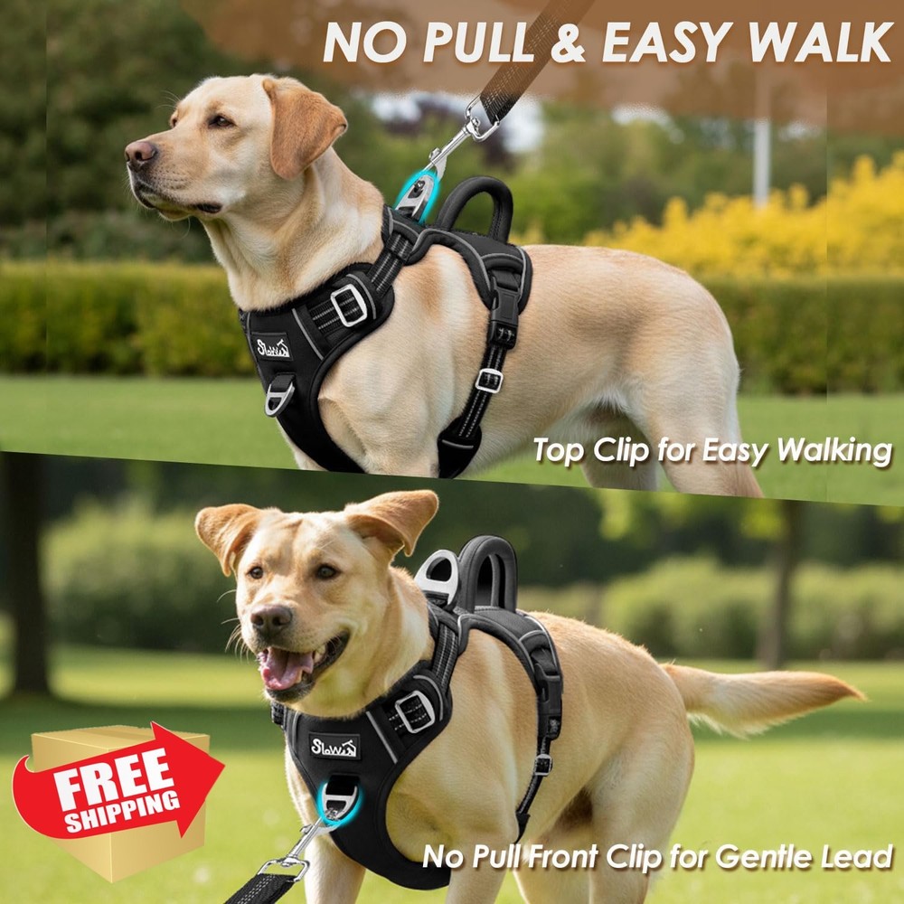 SlowTon No Pull Dog Harness Small Black Padded Vest Handle
