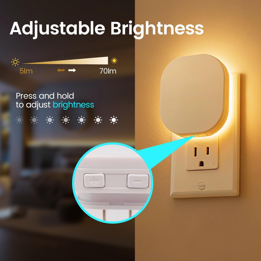 Backlit Night Lights Plug Into Wall 2 Pack, Motion Sensor & Dusk-to-Dawn Sens...