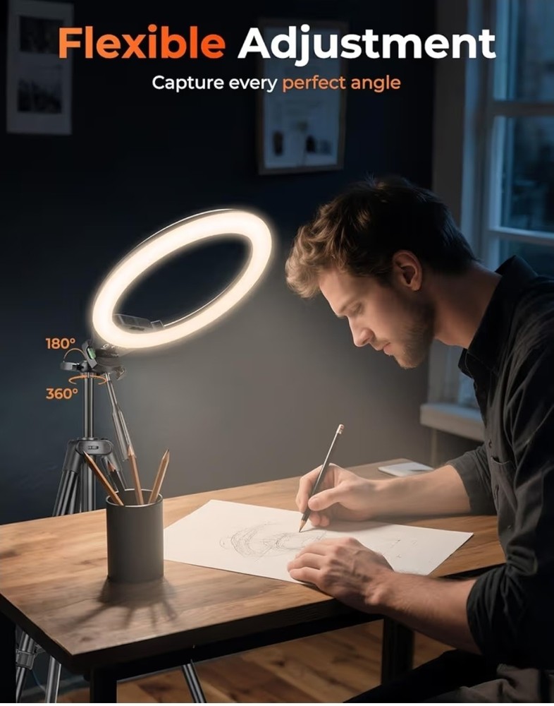Sensyne 10'' Ring Light with 50'' Extendable Tripod Stand, LED Circle Lights