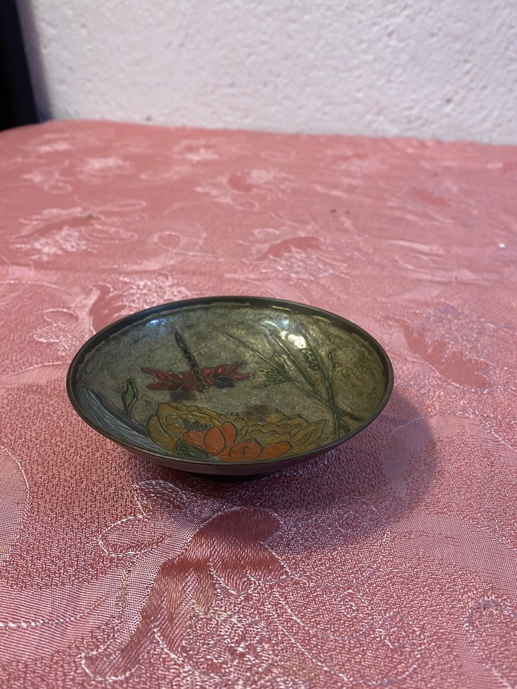 Vintage Painted Brass Table Or Wall Incense Holder Bowl