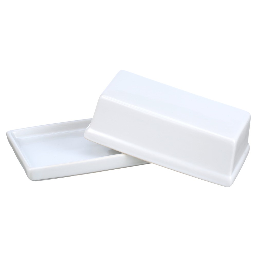 Glazed Stoneware Butter Dish, White