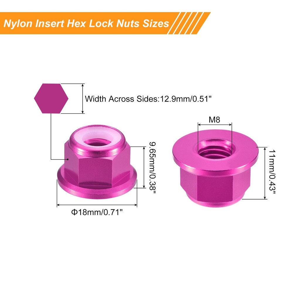 Nylon Insert Hex Lock Nuts, 10pcs - M8x1.25mm Self-Locking Nut(Pink)