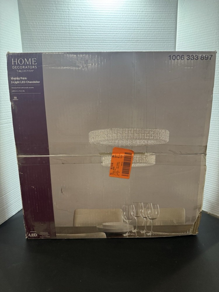 HOME DECORATORS  Hanging Pendant  Light W/Clear Round Acrylic Ring Shades