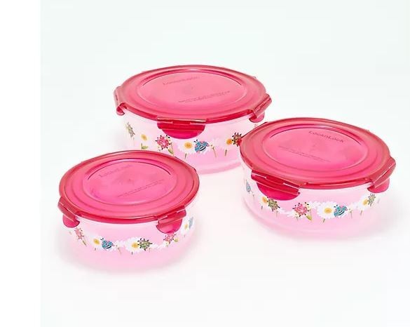 LocknLock 3-Pc Nestable Nostalgic Ladybug Printed Canisters K98134 Berry