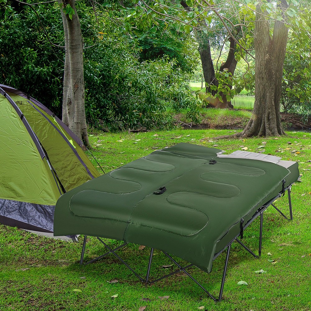 2-Person Collapsible Portable Camping Cot Bed Set with Sleeping Bag