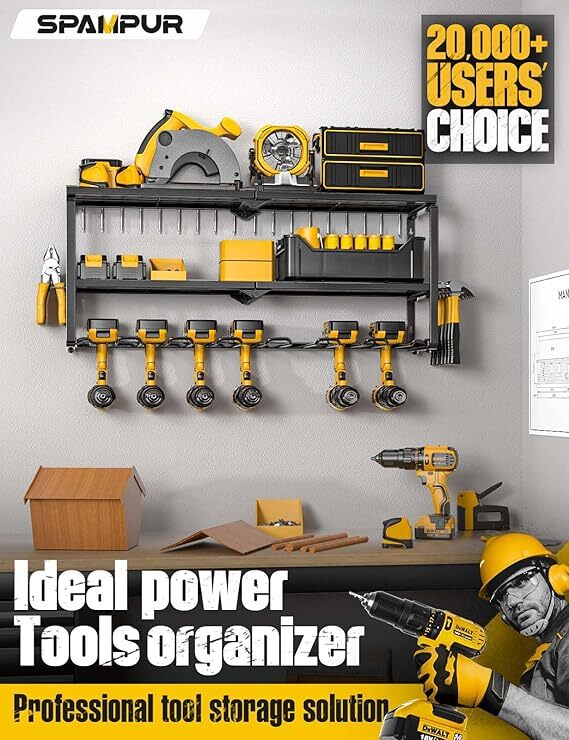 Power Tool Organizer Wall Mounted Power Tool Rack for Cordless 7 Drill Storage