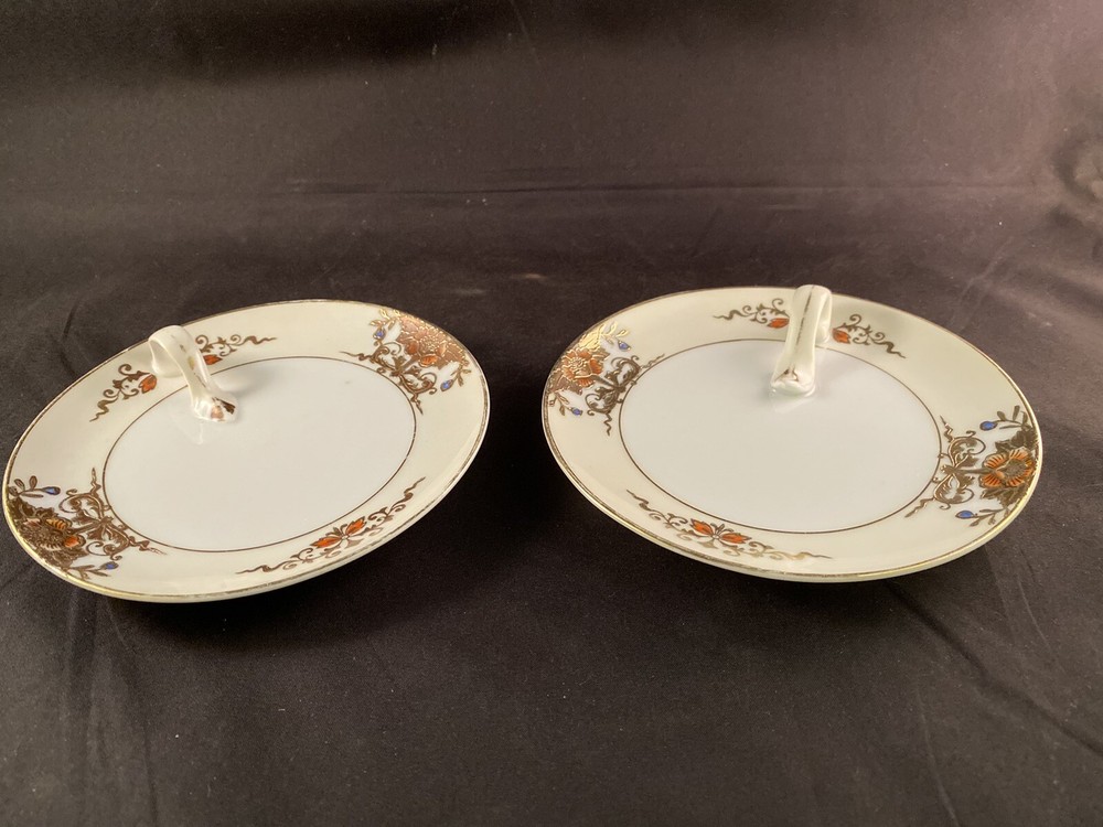 2 Antique Noritake Morimura Gold Embossed Floral Nappy Dish Pair