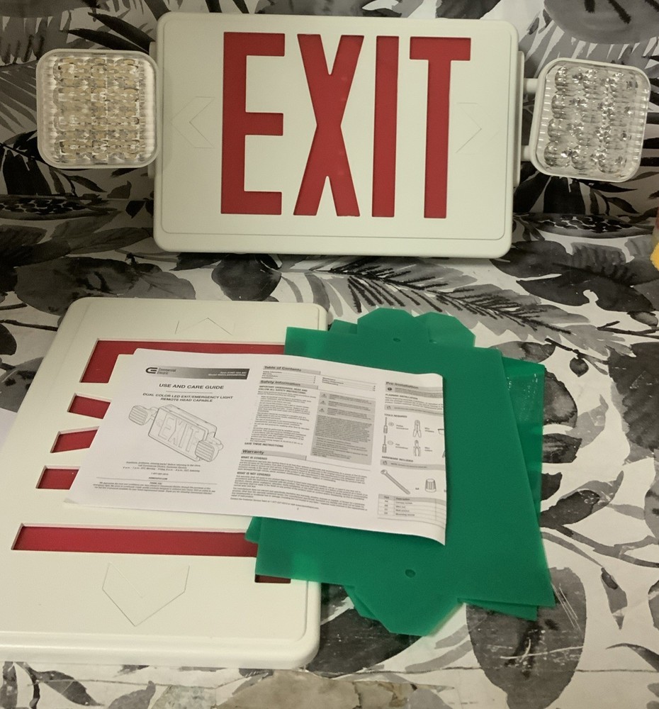 ➿ Commercial Electric LED White Remote Head Capable Exit Sign &Emergency Light