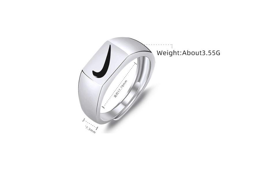 Silver Titanium Unisex Black Hook Nike Symbol Right Marked Adjustable Ring