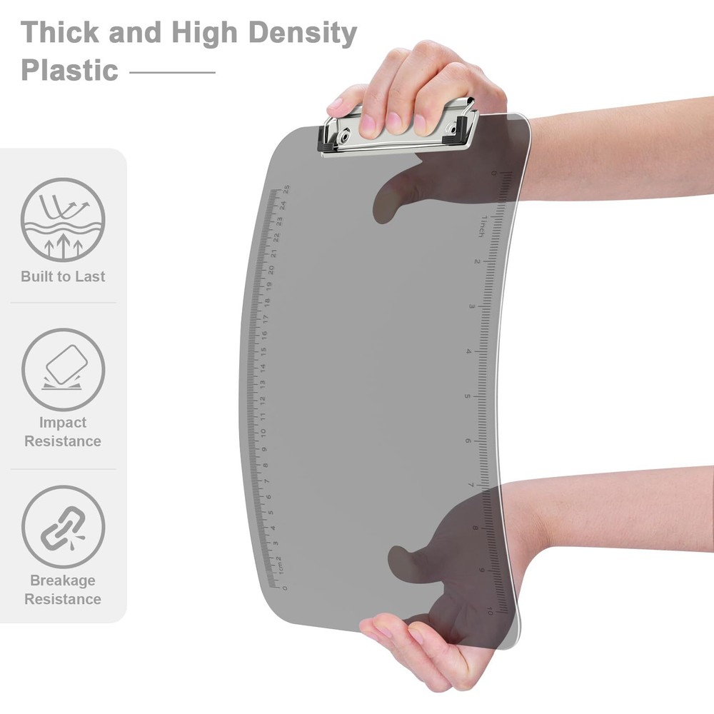 2 Pack Plastic Clipboards Translucent Ruler Clip Board with Low Profile Offic...