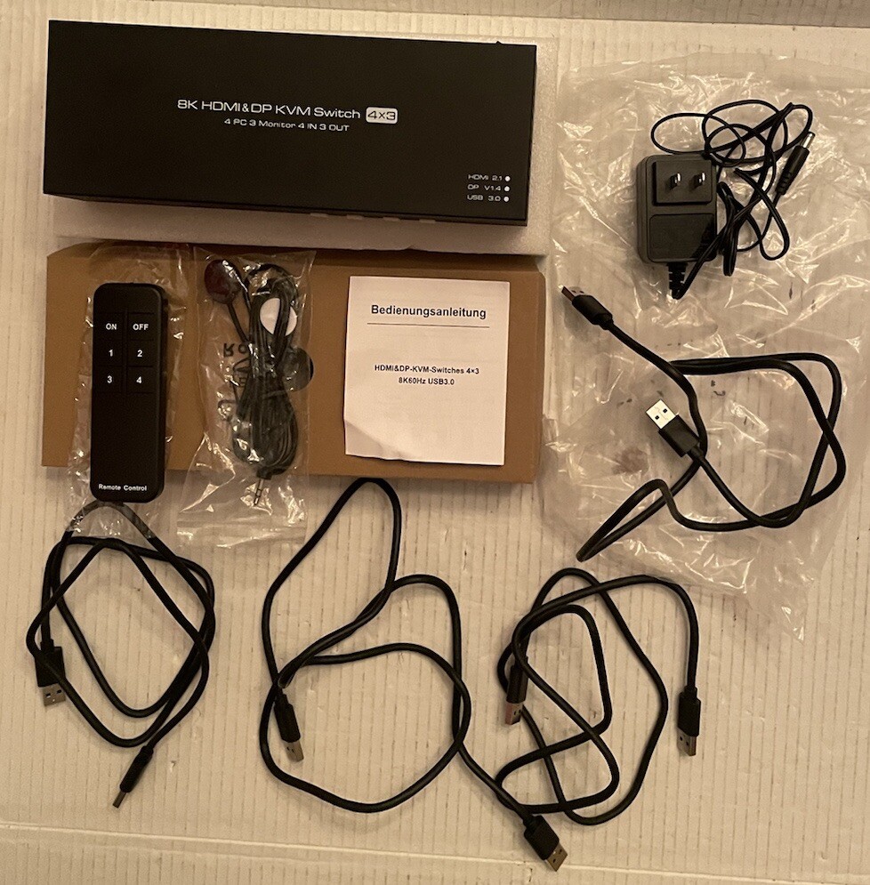 8K HDMI & DP KVM Switch 4x3 60Hz USB 3.0
