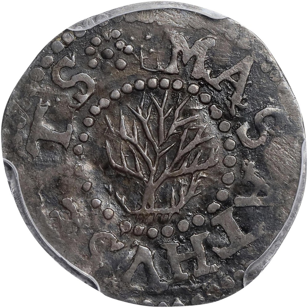 1652 OAK TREE 3 PENCE PCGS AU 50