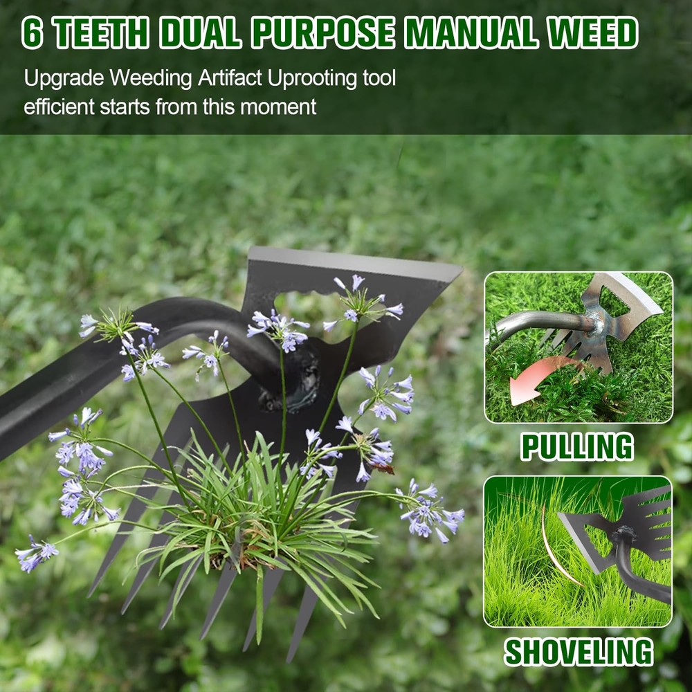 Garden Weeder Puller Tool, 6 Teeth Upgrade Weeding Artifact Uprooting Weed To...