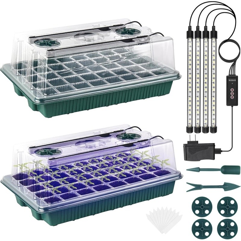 40 Cell Seedling Starter Tray W/ Adjustable Plant Lights Humidity Control 2 Pack