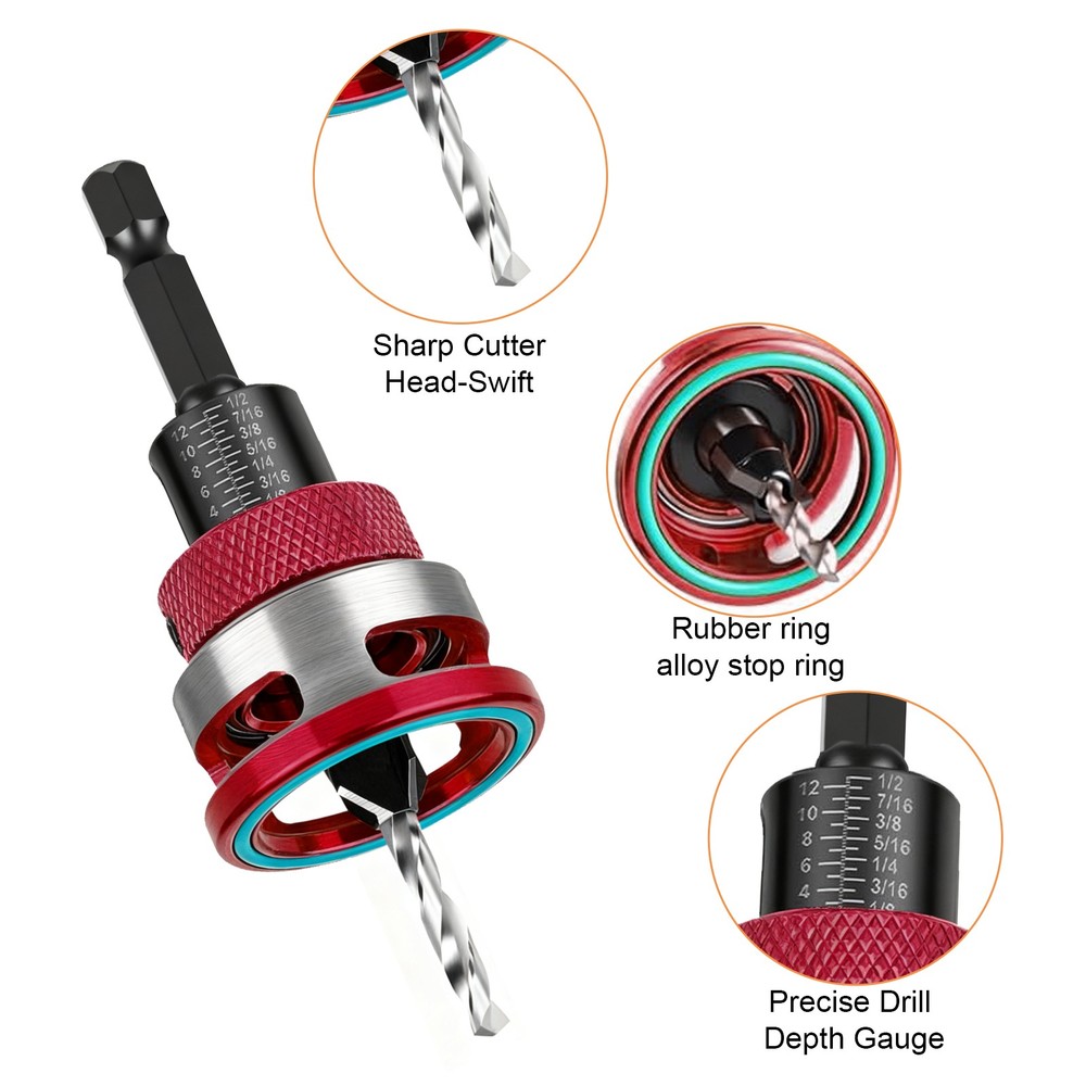 4PCS Countersink Drill Bit Set with Adjustable Depth Stop M2 HSS Woodworking Bit