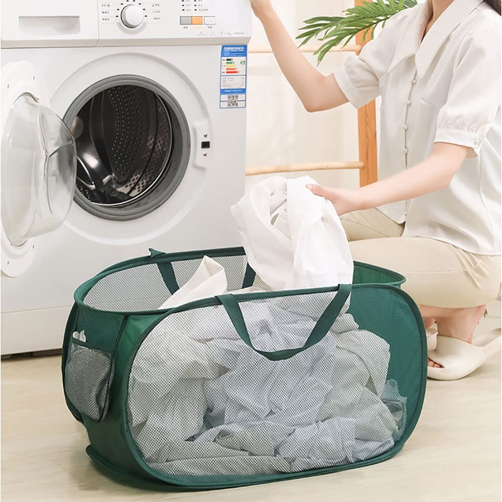 4Pcs Beige Canvas Laundry Hamper, Foldable Pop-up Mesh Basket, Large Capacity...