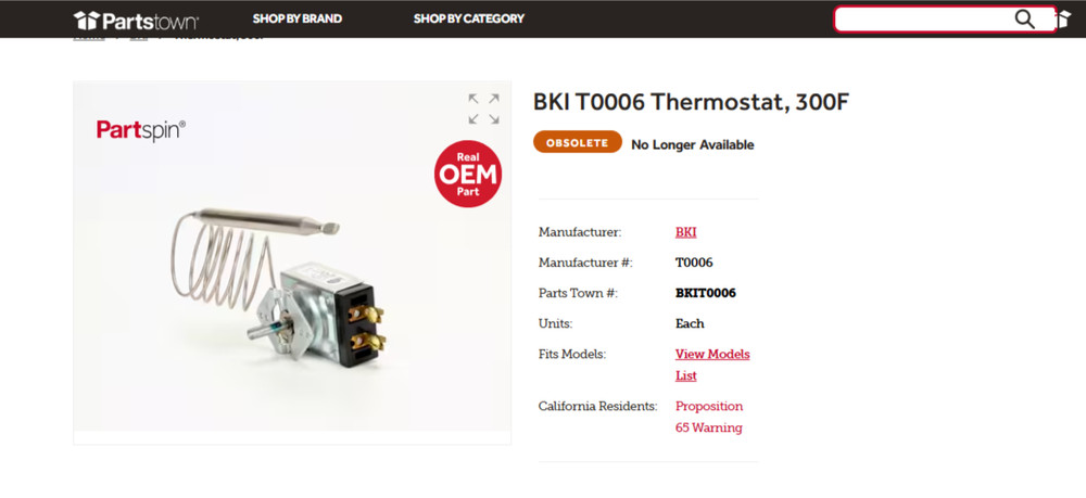 BKI T0006 Thermostat, 300F