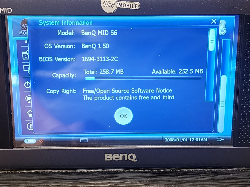 BenQ S6 Mid Touchscreen Multimedia Tablet PC Mobile Internet Device Intel Atom