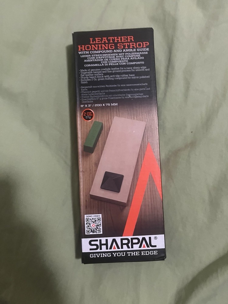 SHARPAL 8"x3" Honing Leather Strop with 2 Oz. Polishing Compound & Angle Guide