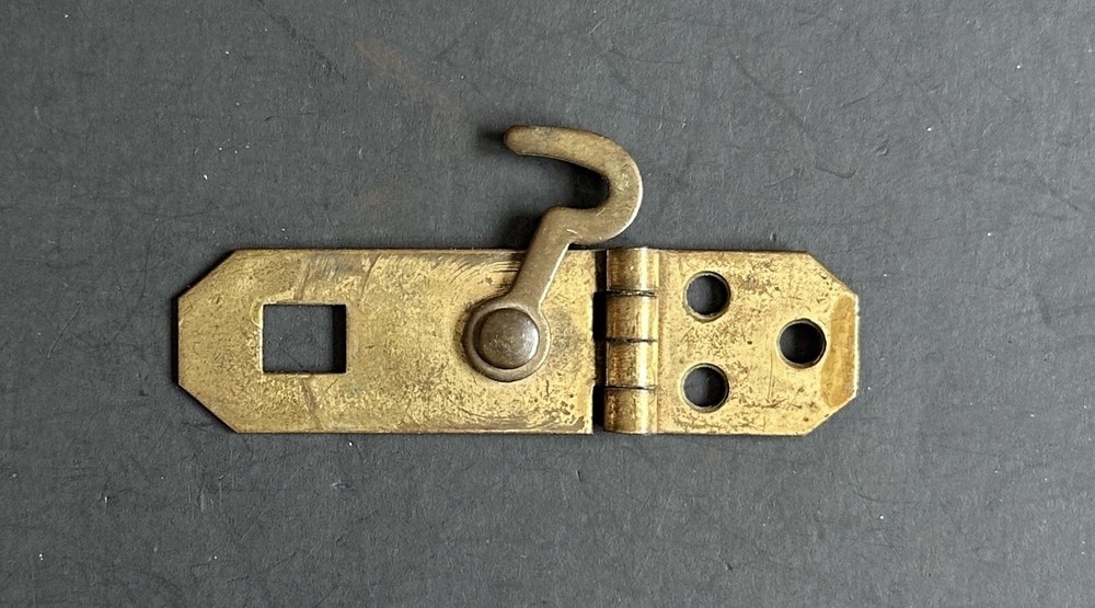 #1979–Antique Vintage Solid Brass Hasp Latch With Attached Hook 2 3/4” Long