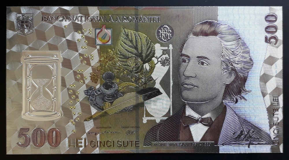 ROMANIA 500 LEI 2005 SILVER PLATED POLYMER BANKNOTE