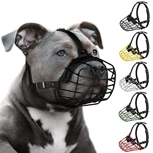 Pitbull Dog Muzzle Metal Mask Amstaff Secure Wire Basket Adjustable Black