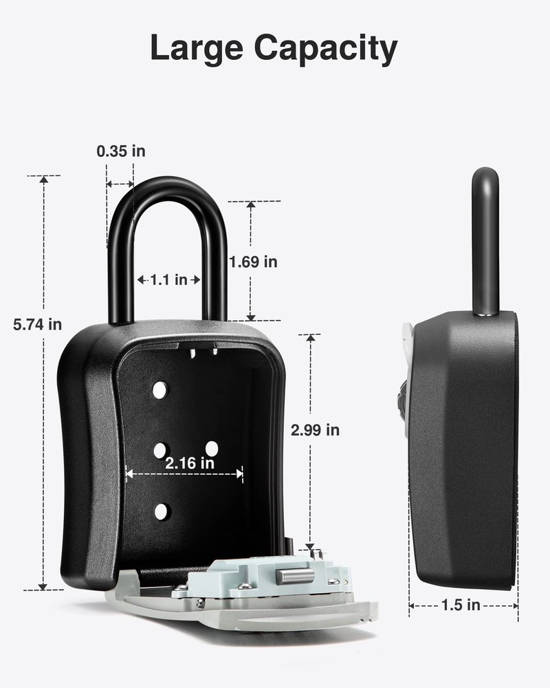 Puroma Key Lock Box, Portable Combination Lockbox Medium Capacity, Gray