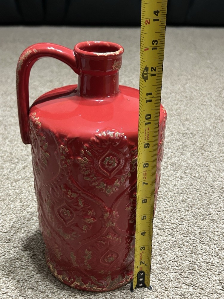 Red Light Brown Weathered Pottery Stoneware Pitcher With Handle 7”x13”