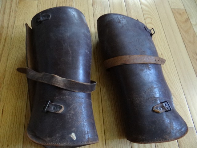 Authentic WWI WW2 Brown Leather Leggings Named