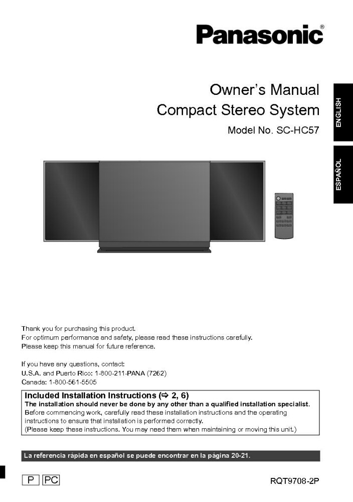 Panasonic SA-HC57 Stereo System Owners Instruction Manual