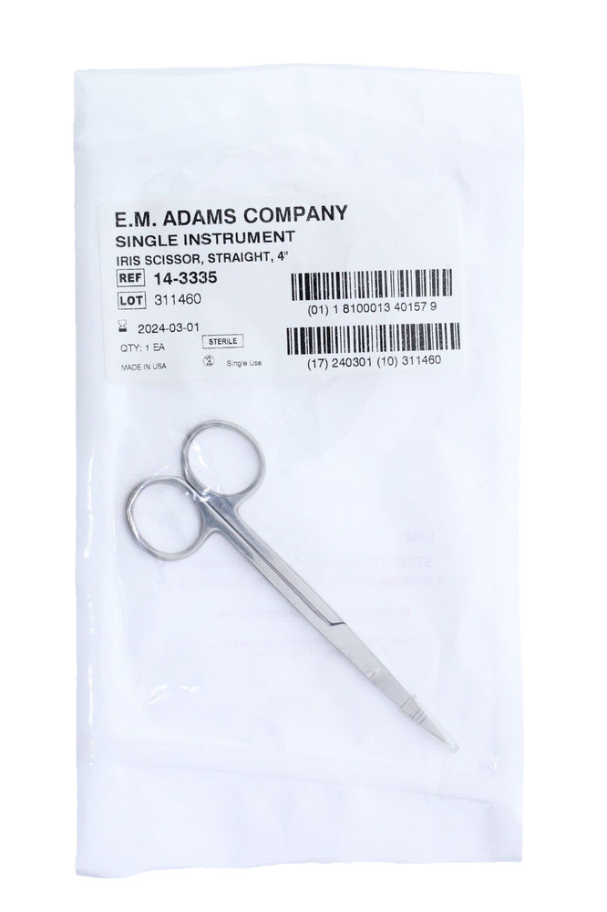 5-PACK / ADAMCO Iris Scissor Straight 4" Sharp - REF: 14-3335 - SEALED / STERILE