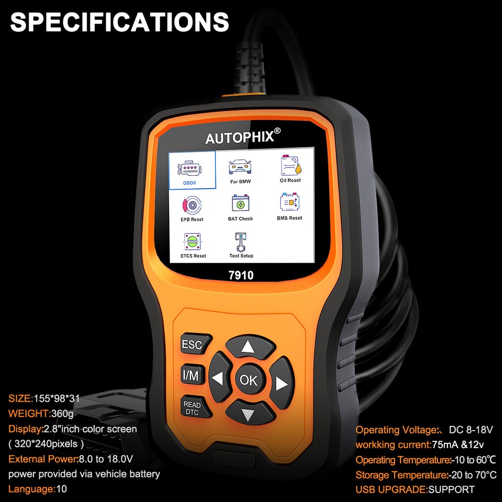 7910 OBD2 Scanner Code Reader Check Engine Fault Scan ABS SRS Diagnostic Tool