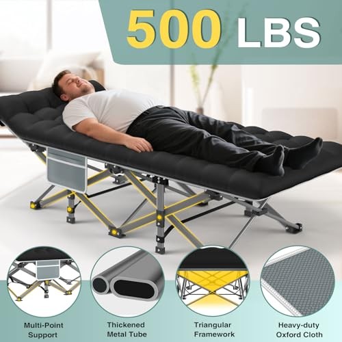 Camping Cot for Adults, Heavy-Duty Basic - 75x28x15" Gray Cot + Onyx Pad