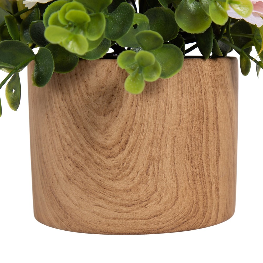 (2 pack 4.5” Artificial Floral in Wood Grain Ceramic Container