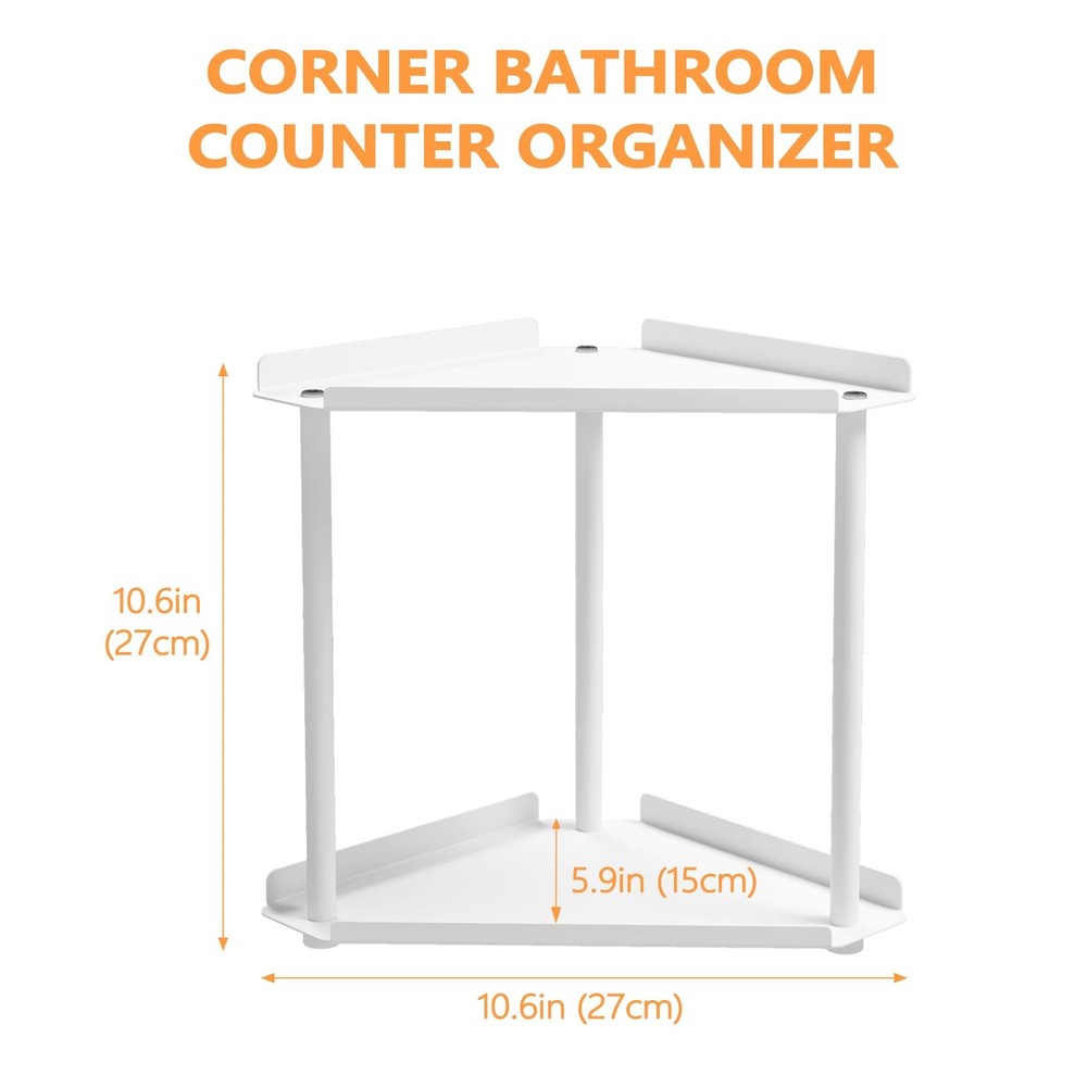 FLE Corner Bathroom Counter Organizer, 2 Tier Corner, White