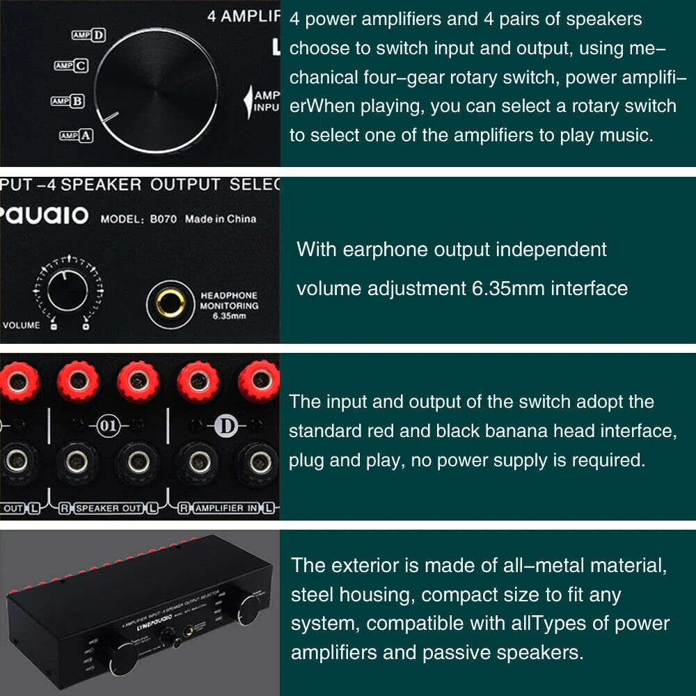 4 Input 4 output Power Amplifier Speaker Selector Switcher Speaker Switch