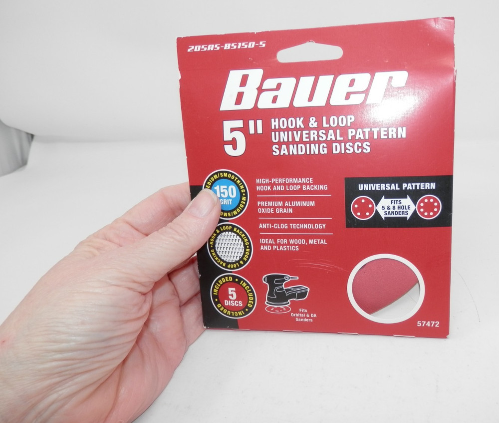 Bauer 5" Hook & Loop Universal Pattern Sanding Discs 5 Count 150 Grit NEW
