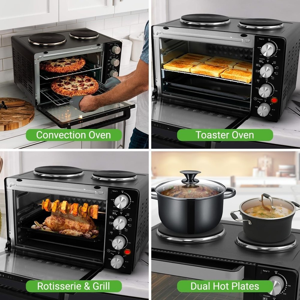 Versatile 1500 Watt Kitchen Oven with 7 Cooking Functions - Easy Clean Features
