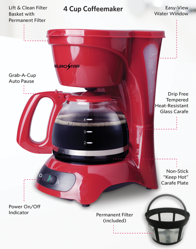 EUROSTAR 4-Cup Coffeemaker (RED)