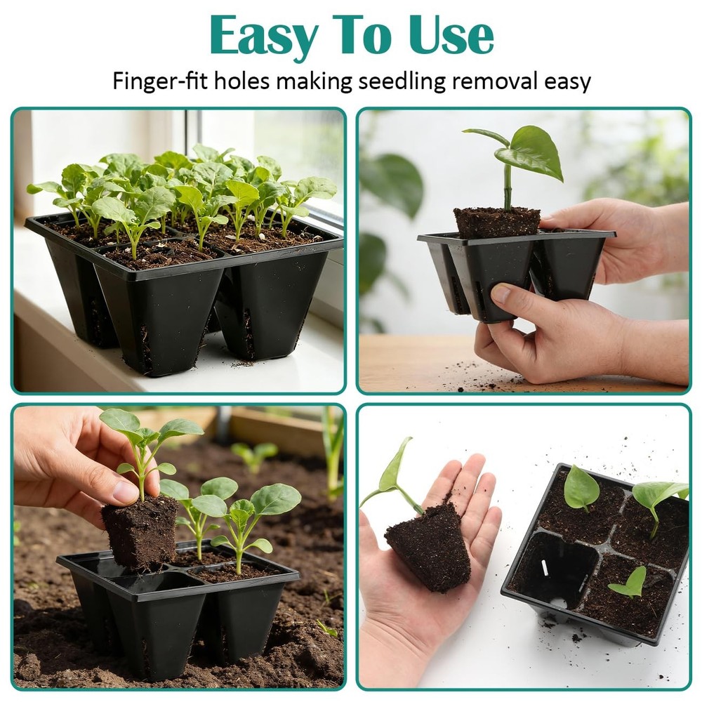 40 Pack Reusable 4-Cell Seed Starter Tray for Seedlings, Deep Large Cell Plan...