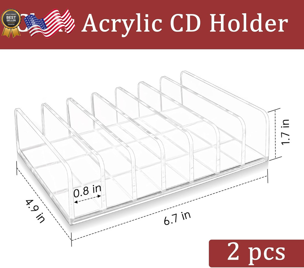 Clear Acrylic CD Holder DVD/CD Display Rack & Storage Box & Vinyl Record 2 Pcs