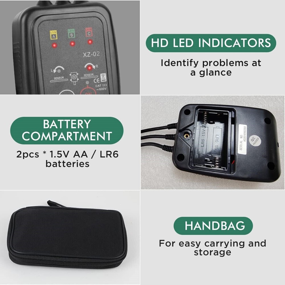 Rotation Meter 3Phase Sequence Detection Circuit Break Live Power Voltage Detect