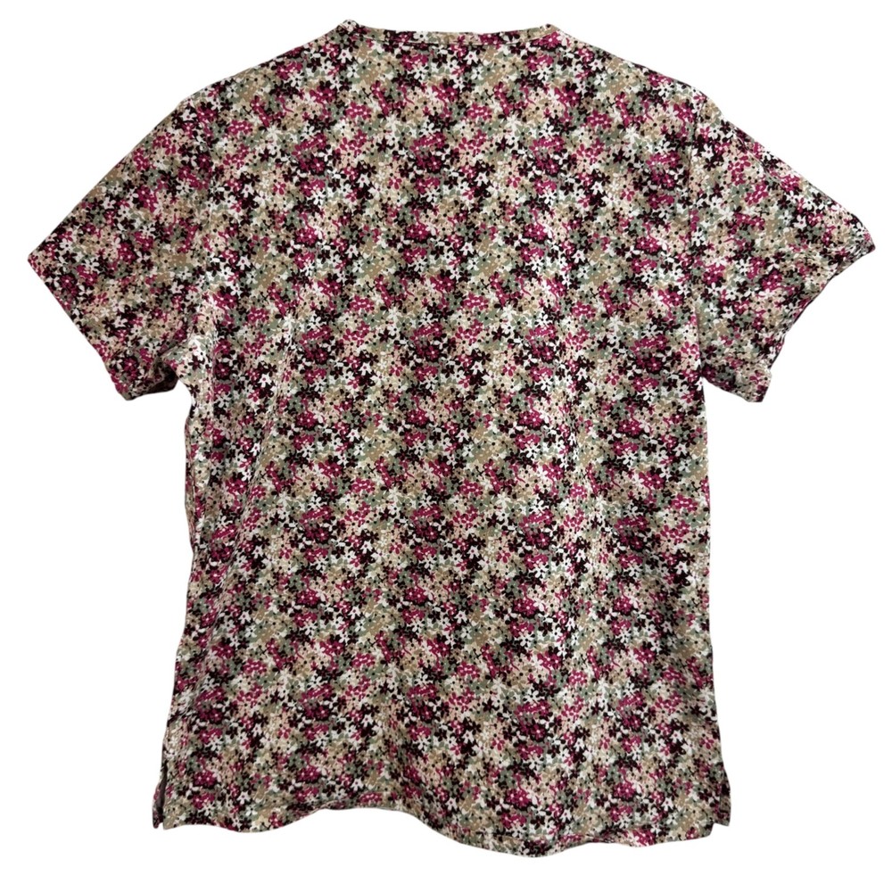 Nu Dimension Stretch Scrub Top Small Multi Color Flower Pattern Has Pockets A22