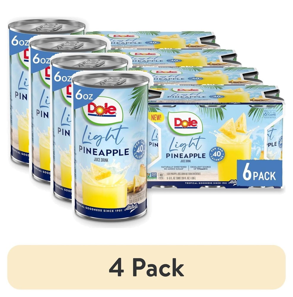 (3 pack) (6 Cans) Dole Light Pineapple Juice Drink, 6 fl oz Can